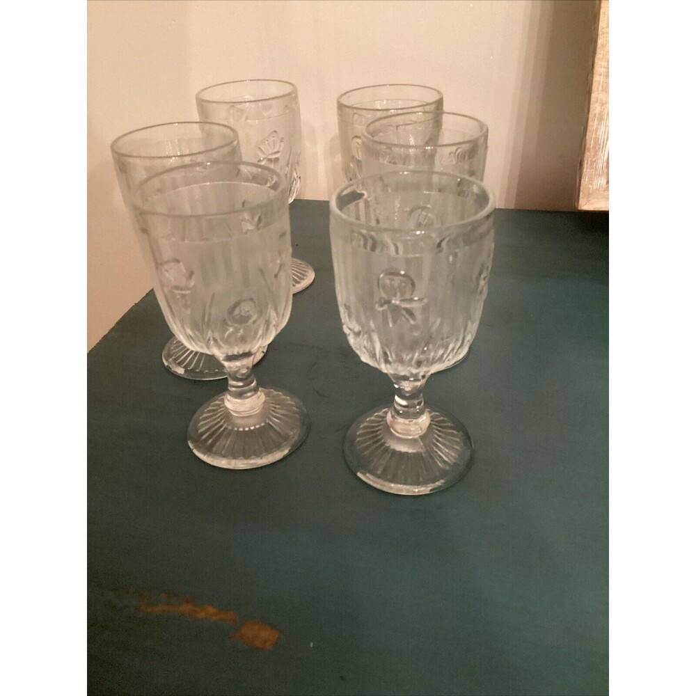 Set of 4 Jeanette IRIS & HERRINGBONE 4 1/4" Cordial Wine Glasses Clear Vintage